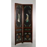 19th C. Chinese Screen Two panel screen, China, late 19th century, carved and painted wood, with