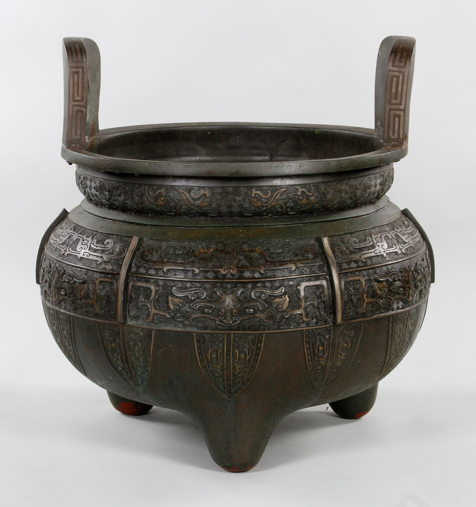 19th C. Chinese Ding Ding, China, 19th century, bronze, with two handles, on three legs, 25" h x 22"