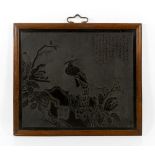 19th C. Chinese Stone Panel Antique carved panel, China, 19th century, carved black schist stone, in