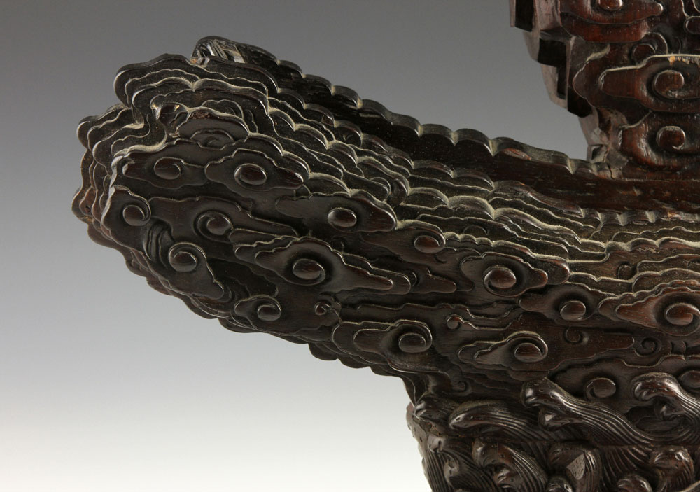 Chinese Charger Stand Charger stand, China, zitan wood, intricately carved with waves, clouds and - Image 7 of 13