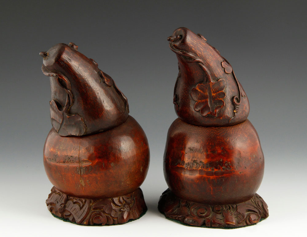 19th C. Chinese Bamboo Vessels Pair of vessels carved in the form of pears, China, 19th century, - Image 4 of 10