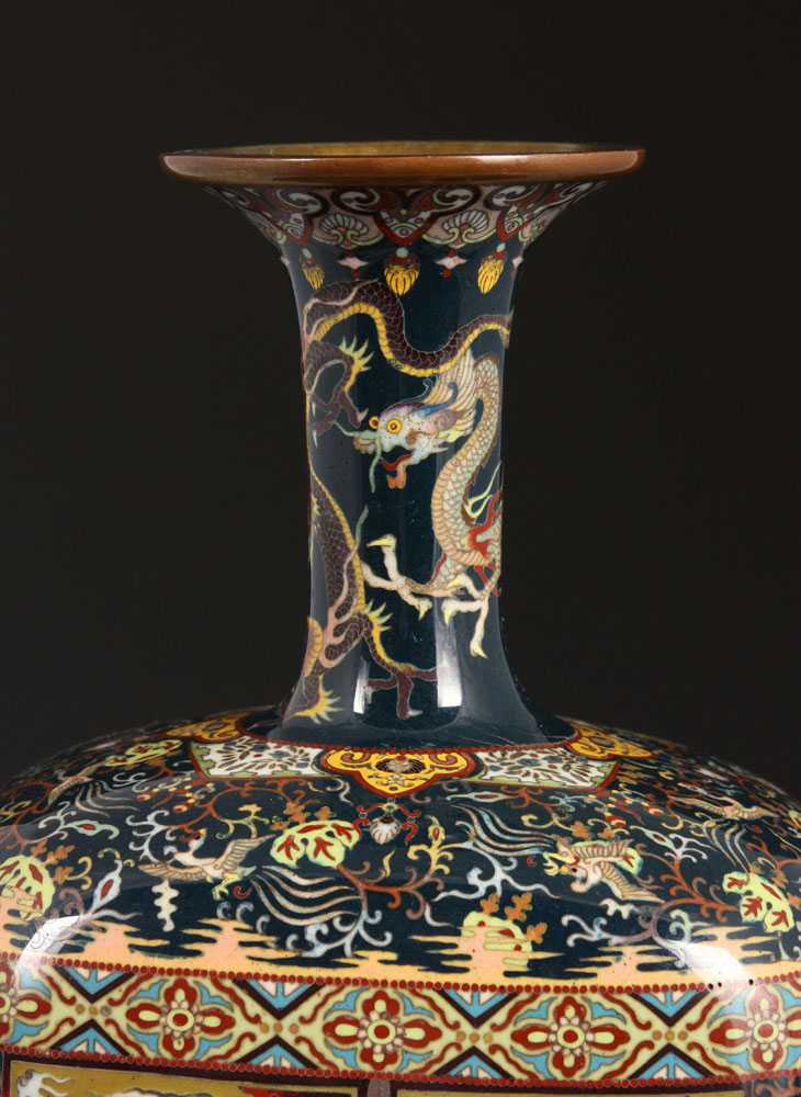 19th C. Japanese Cloissone Vase Vase, Japan, Meiji Period, 19th century, cloisonné over brass, - Image 7 of 11