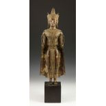 18th C. Thai Buddha Figure of the Buddha, Ayutthaya, Thailand, 18th century, gilt bronze, hands in