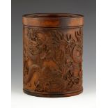 Chinese Brush Pot Brush pot, China, huanghuali wood, carved with images of five clawed dragons, 7