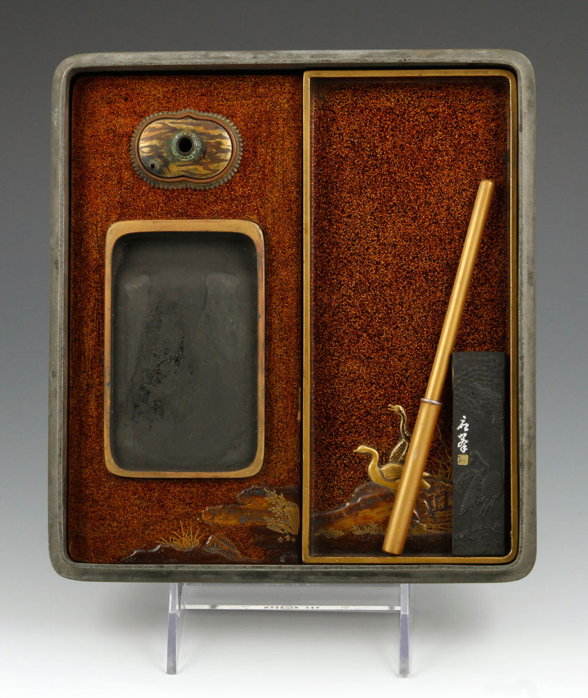 19th C. Scholar's Writing box Scholar's writing box, Japan, 19th century, lacquered wood, 1 3/4" h x - Image 3 of 12