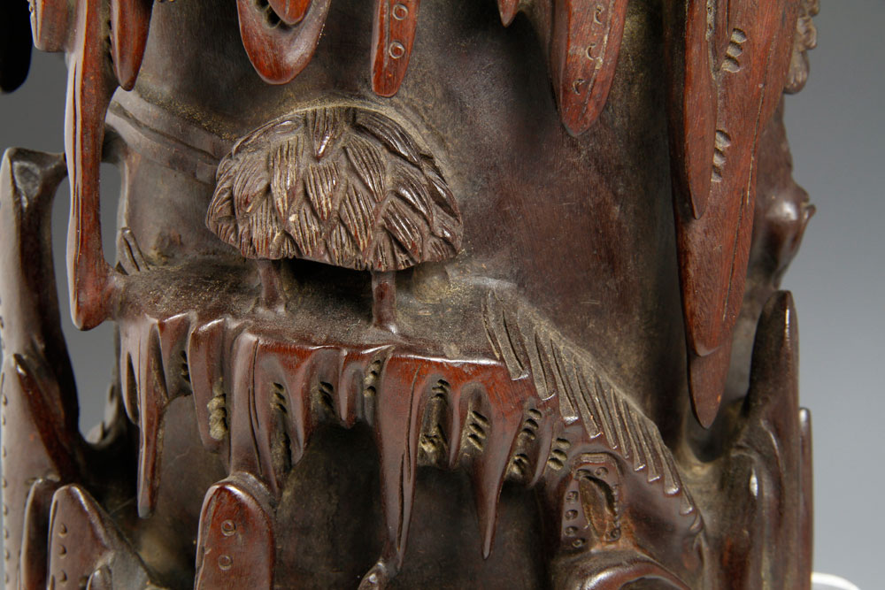 18th C. Chinese Brush Pot Brush pot, China, 18th century, zitan wood, with high relief carving of - Image 9 of 10