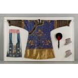 Chinese Robe and Accessories Robe and accessories, including hat with Peking glass, boots, and