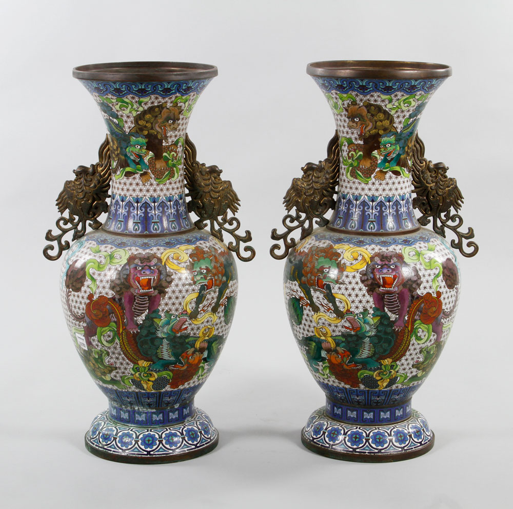 Pair of Chinese Cloisonné Vases Pair of vases, China, Republic period, cloisonné over copper,