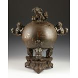 19th C. Chinese Censer Spherical censer, China, 19th century, bronze, with silver and colored inlay,