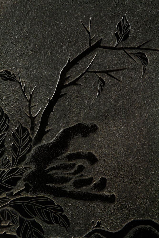 19th C. Chinese Stone Panel Antique carved panel, China, 19th century, carved black schist stone, in - Image 8 of 9