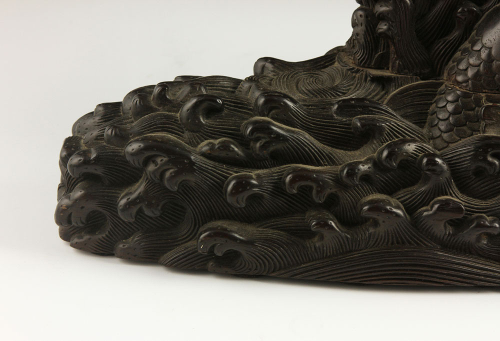 Chinese Charger Stand Charger stand, China, zitan wood, intricately carved with waves, clouds and - Image 6 of 13