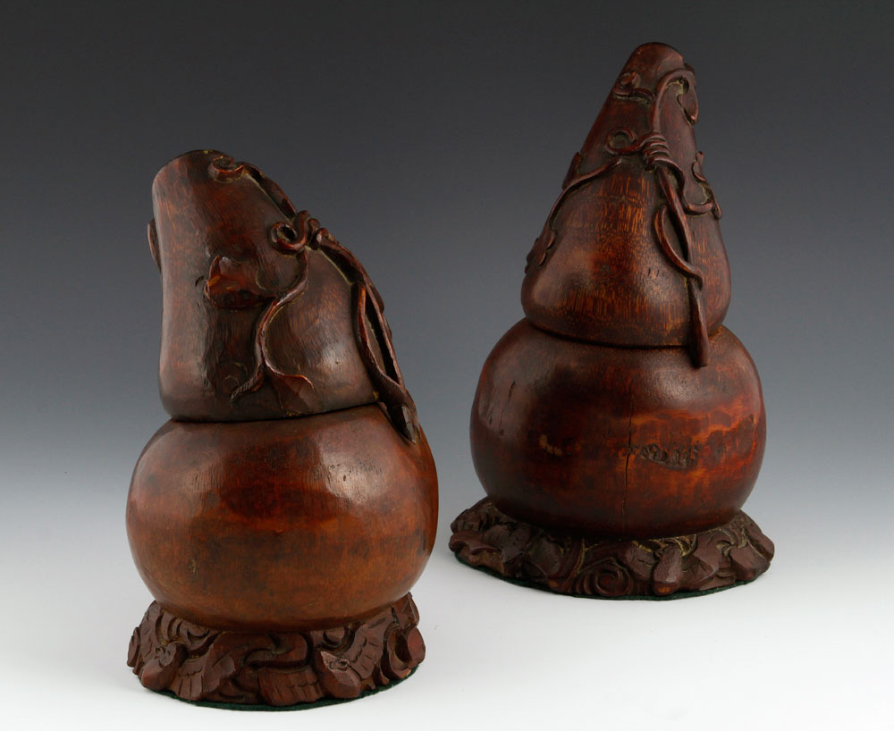 19th C. Chinese Bamboo Vessels Pair of vessels carved in the form of pears, China, 19th century, - Image 5 of 10