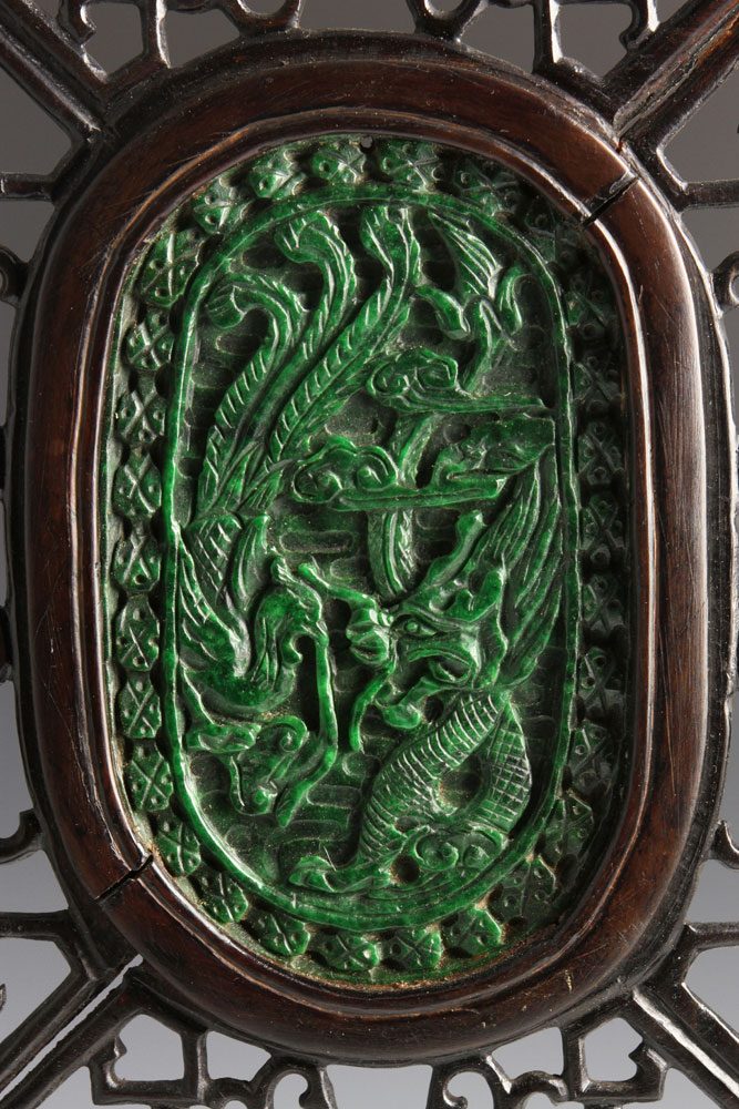 Chinese Table Screen Table screen, China, wood, with spinach jade insert surrounded by openwork - Image 6 of 8