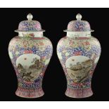 Pair of Chinese Lidded Vases Pair of lidded vases, China, porcelain, decorated with river scenes,