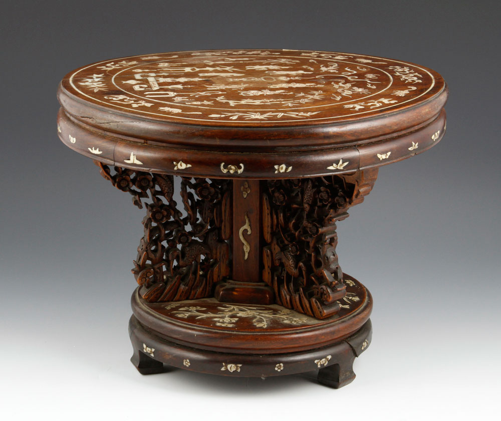19th C. Chinese Miniature Table Miniature table, China, late 19th century, rosewood, with inlaid - Image 4 of 10