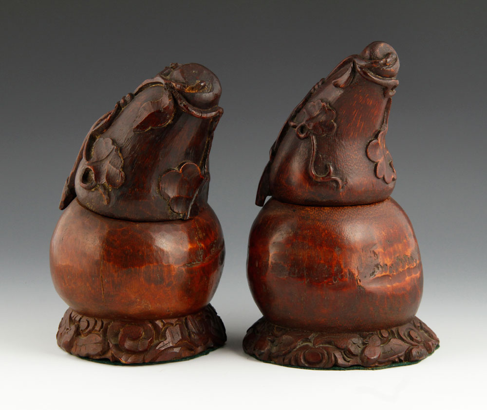 19th C. Chinese Bamboo Vessels Pair of vessels carved in the form of pears, China, 19th century, - Image 2 of 10