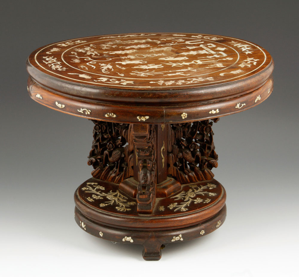 19th C. Chinese Miniature Table Miniature table, China, late 19th century, rosewood, with inlaid