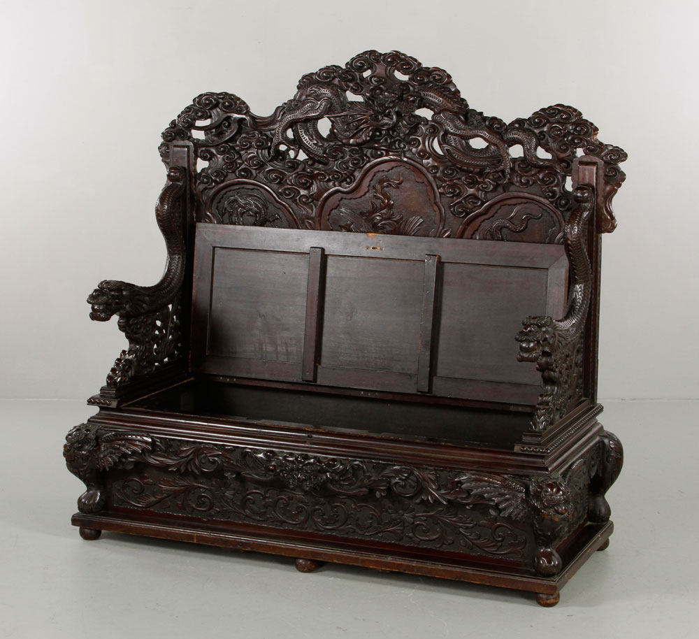 19th C. Japanese Bench Bench, Japan, 19th century, keyaki wood, with lift top seat and storage - Image 13 of 15