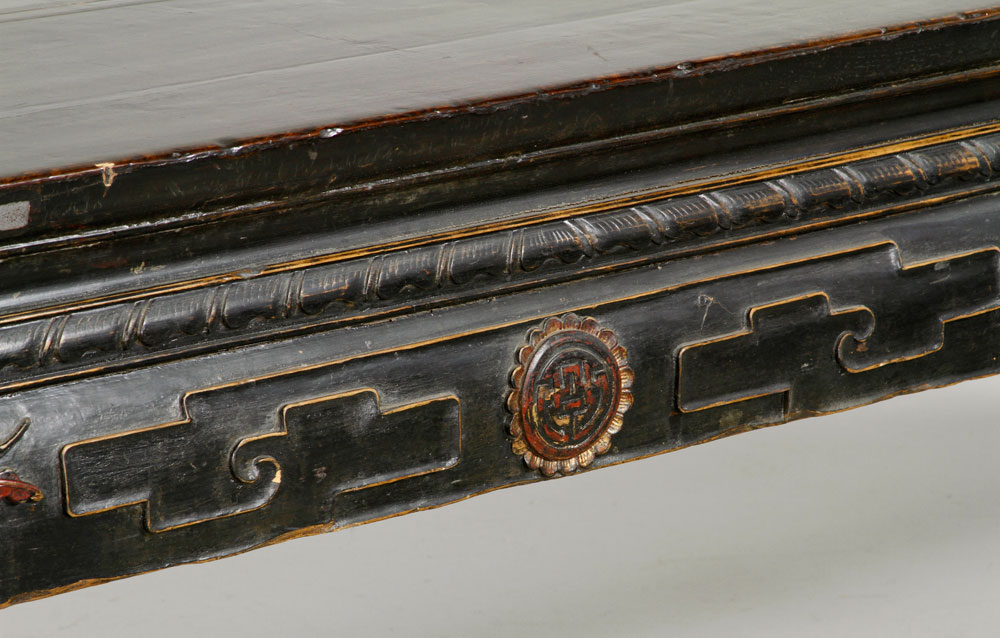 19th C. Chinese Temple Bench Long temple bench, China, circa 1860, cha wood, carved and painted, - Image 3 of 8