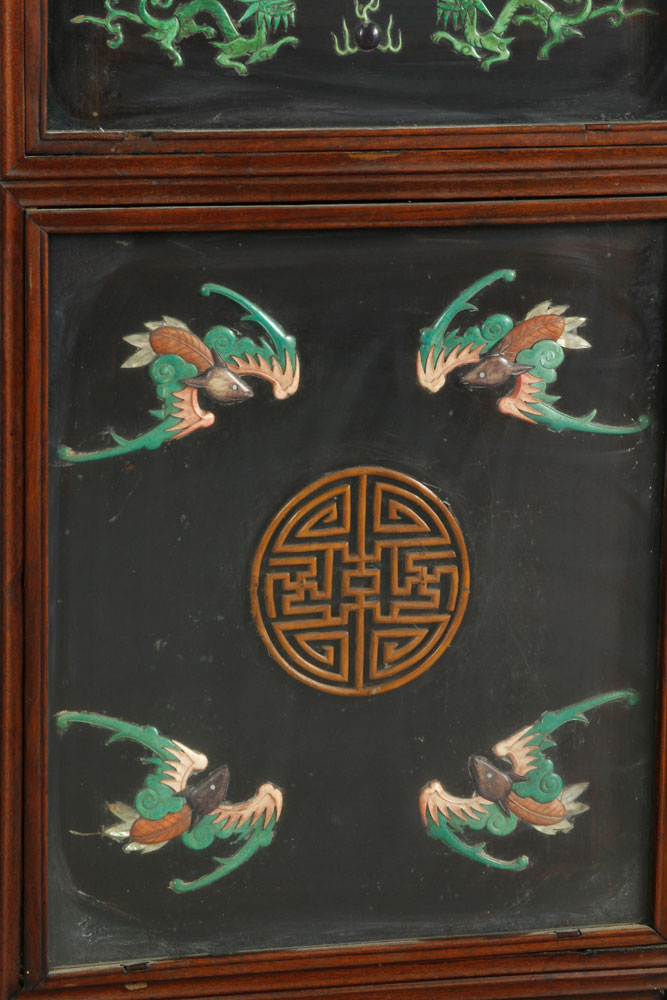 19th C. Chinese Screen Two panel screen, China, late 19th century, carved and painted wood, with - Image 3 of 7