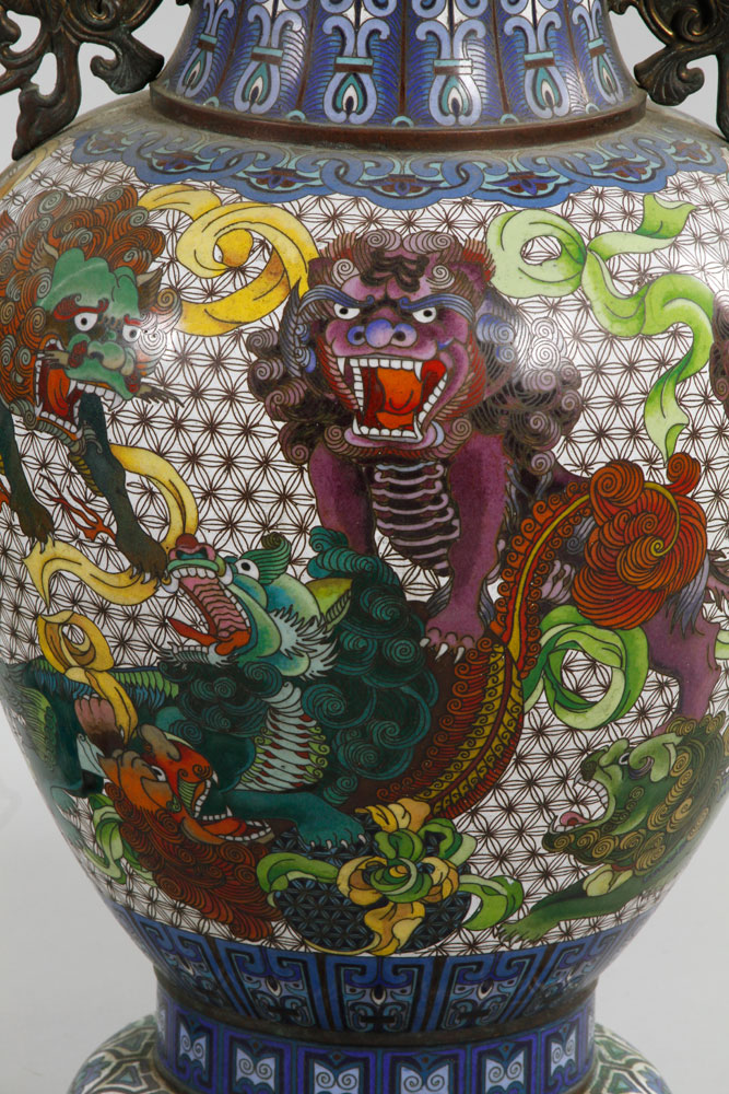 Pair of Chinese Cloisonné Vases Pair of vases, China, Republic period, cloisonné over copper, - Image 3 of 10