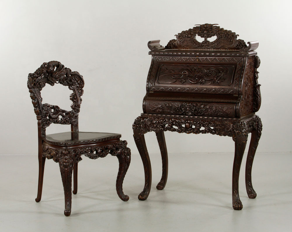 19th C. Japanese Secretary Desk and Chair Secretary desk and chair, Japan, 19th century, cherry