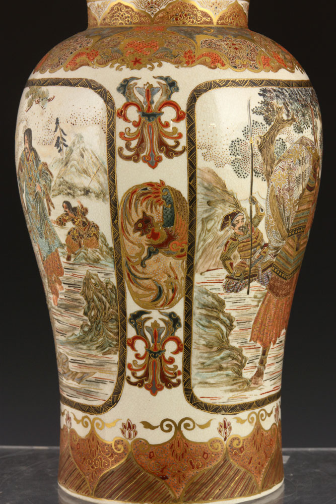 19th C. Pair of Satsuma Vases Pair of Satsuma vases, Japan, earthenware, decorated with figures of - Image 9 of 9