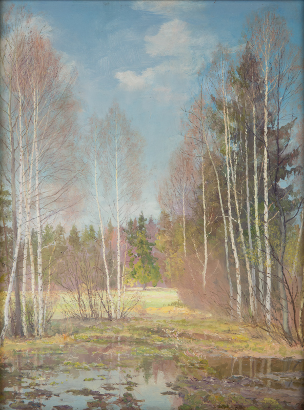 Kirikov Vasili Osipovich (Russian, 1900-1978) Autumn. Birches. 1965 Cardboard, oil 37,1 x 28 cm