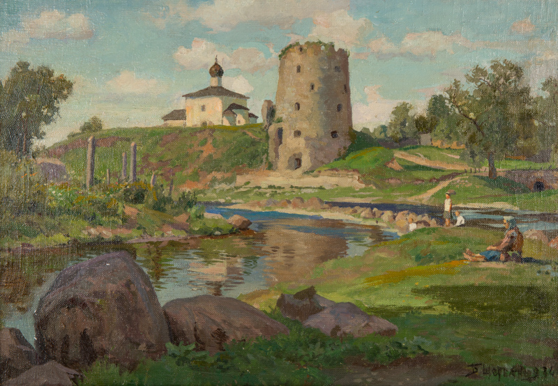 Scherbakov Boris Valentinovich (Russian, 1916-1995) Pskov. The tower Gremyachaya. 1934 Canvas on