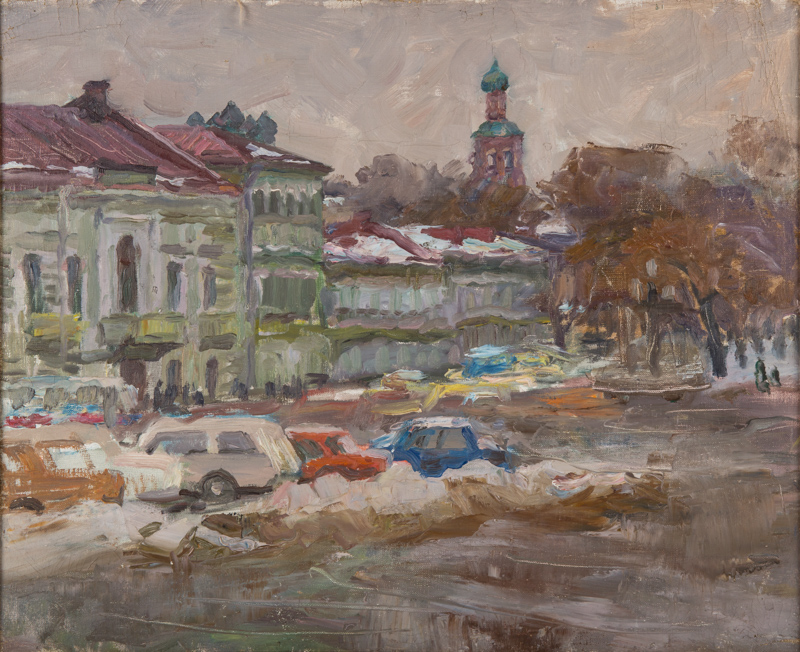 Khoroshi Eduard Ilich (Russian, b.1931) Trubnaya Square. Sketch to the picture "Winter on the