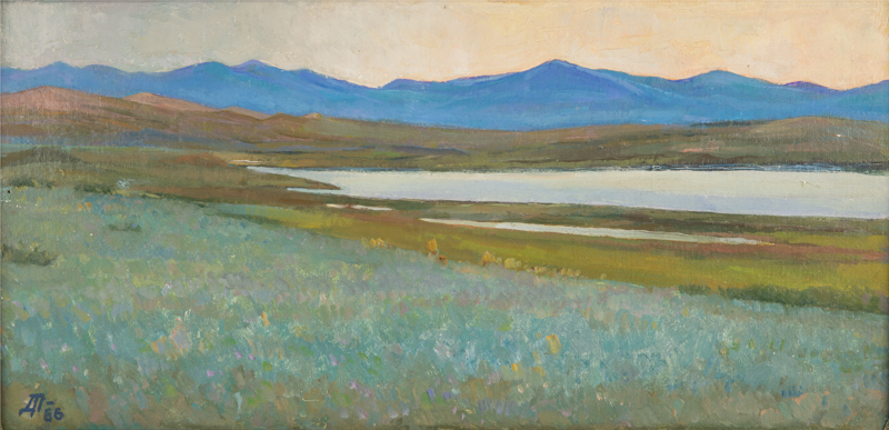 Pyatkin Dmitri Ivanovich (Russian, 1921-1990) Lake. Khakassia. 1966 Cardboard (double), oil 25,5 x