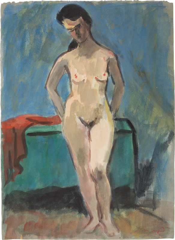 Akselrod Meer Moiseevich (Russian, 1902-1970) Naked on the blue background 1960s Paper, gouache 50,3