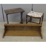Saddle Seated Dressing Table Stool with drop-in seat, Pine Shelf & Trestle Style Side Table (3)