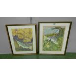 Pair F/g Watercolours Brown Trout & Angling Equipment by Bower Tristram dated 1994 & 1993 (2)