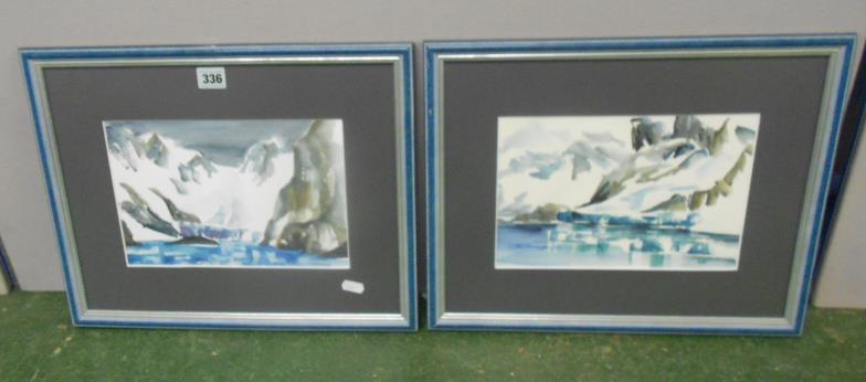 Pair Watercolours Falkland Island Views, Hope Cove & Drygalski Fjord, by Molly Sheridan, with