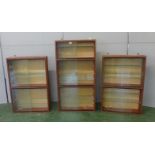 Pair Mahogany 2 Section Wall Hanging Cabinets with sliding glass doors & glass shelves & Matching