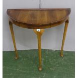 Oak Demi Lune Walnut Hall Table with frilled rim, on tall cabriole pad footed supports
