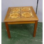 Retro 1960's Teak Square Coffee Table inset with 4 ochre coloured tiles