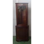 Mahogany Reproduction Bow Fronted Standing Corner Cupboard on bracket supports with engraved