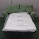 Modern As New Sofa Bed with roll-over arms, squab cushions, upholstered in green fabric