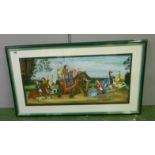 F/g Large Watercolour Indian Procession with horse & elephants, mounted figures, Taj Mahal &