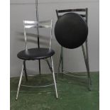 Pair Chrome & Black Circular Seated Tubular Folding Chairs (2)