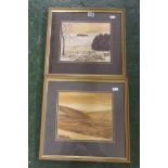 Pair C20th Monochrome Watercolours 'Landscape At Swinside' Jedborough Scotland by Alan Turner 1982 &