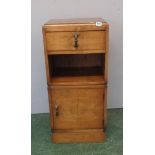 Walnut Bedside Cabinet with frieze drawer, open hutch, right hand hinged door, quarter veneered top