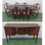 Georgian Reproduction Mahogany D End Dining Table on twin pillar with reeded sabre supports on metal