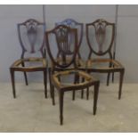 Set 4 Adams Style Edwardian Side Chairs on square tapering supports, shield shaped backs with