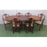 Reproduction Georgian Style D End Mahogany Dining Table with integral leaf, on twin turned columns