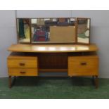 G Plan Bow Fronted Retro Teak Dressing Table with 1 bank 2 short drawers & door with internal