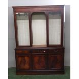 Reproduction Style Mahogany 3 Door Side Cabinet on plinth base, 3 cock beaded frieze drawers,