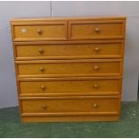 G Plan Teak Chest of 2 Short & 4 Long Drawers with moulded fronts & wooden pulls, on plinth base
